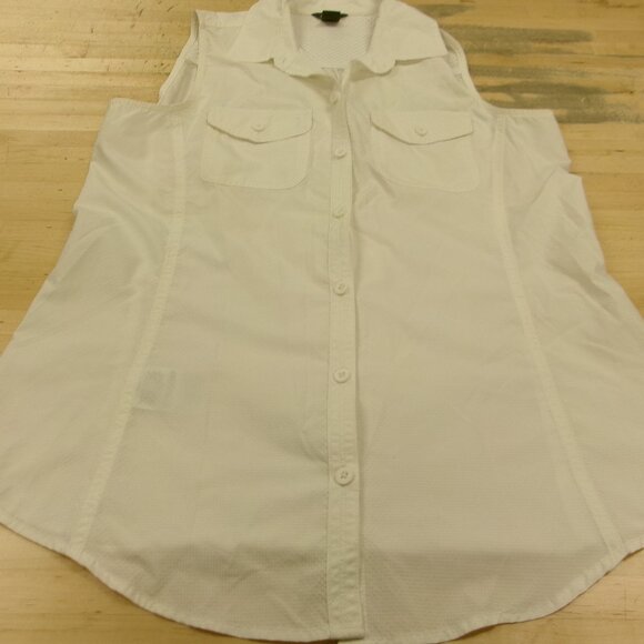 Eddie Bauer Women's Small White Sleeveless Button Down Polyester Nylon Shirt EUC - Picture 1 of 15
